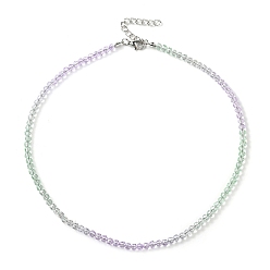 Lilac Bling Glass Round Beaded Necklace for Women, Lilac, 16.93 inch(43cm)
