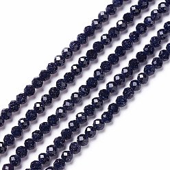 Goldstone Bleu Synthétiques bleus Goldstone brins de perles, facette, ronde, 3mm, Trou: 0.5mm, Environ 130~132 pcs/chapelet, 15.16~15.59 pouce (38.5~39.6 cm)