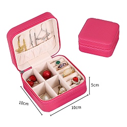 Темно-Розовый Квадратный органайзер для ювелирных изделий из искусственной кожи, коробки на молнии, Портативный дорожный футляр для драгоценностей с бархатным внутри, для сережек, , Кольца, темно-розовыми, 10x10x5 см