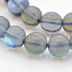 Bleu Acier Clair Brins de perles de lune synthétiques rondes, perles holographiques, teint, bleu acier clair, 8mm, Trou: 1mm, Environ 45~47 pcs/chapelet, 14~15 pouce
