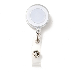 White Plastic Retractable Badge Reel, Card Holders, with Iron Findings, Round, White, Size: about 32mm wide, 80mm long, 15mm thick