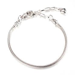 Platinum Brass European Style Bracelet Jewelry Making, with Lobster Claw Clasps and Iron End Chains, Platinum, 6-3/4 inch(170mm)x3mm