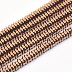 Copper Plated Electroplate Non-magnetic Synthetic Hematite Beads Strands, Vacuum Plating, Faceted, Square, Copper Plated, 2x2x1mm, Hole: 0.6mm, about 406pcs/strand, 15.7 inch(40cm)