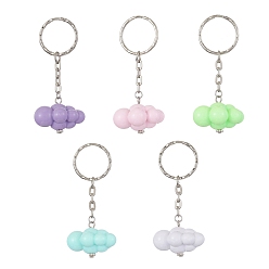 Mixed Color Cloud Acrylic Pendants Keychain, with Iron Split Key Rings, Mixed Color, 7.3cm