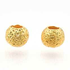 Real 18K Gold Plated 925 Sterling Silver Beads, Textured Round, Nickel Free, Real 18K Gold Plated, 3mm, Hole: 1.2mm