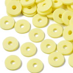 Champagne Yellow Eco-Friendly Handmade Polymer Clay Beads, Disc/Flat Round, Heishi Beads, Champagne Yellow, 8x0.5~1mm, Hole: 2mm, about 13000pcs/1000g