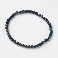 Chrysocolle et Lapis Lazuli Bracelets extensibles en perles rondes en chrysocolle naturelle et lapis-lazuli (teinté), 54.5mm, perle: 4~5 mm