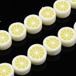 Светло-желтый Ручной полимерные нити глины шарик, ломтик лимона, светло-желтый, 8~10x3.5~4.5 мм, отверстие : 1.6 мм, около 38~40 шт / нитка, 13.98 дюйм ~ 15.55 дюйм (35.5~38 см)