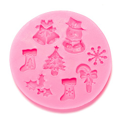 Ярко-Розовый Формы для помадки рождественской тематики, пищевые силиконовые формы, для украшения торта поделки, цвет шоколада, конфеты, изготовление изделий из уф-смолы и эпоксидной смолы, разнообразные, ярко-розовый, 70x8 мм, внутренний диаметр: 13~24x13~18 мм
