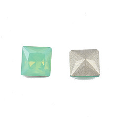 Chrysolite K9 Glass Rhinestone Cabochons, Pointed Back & Back Plated, Faceted, Square, Chrysolite, 8x8x4.5mm