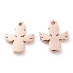 Rose Gold Ion Plating(IP) 304 Stainless Steel Charms, Laser Cut, Angel, Rose Gold, 14x11.5x1.5mm, Hole: 1.4mm