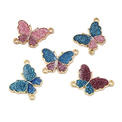 Mixed Color Rack Plating Alloy Enamel Connector Charms, Butterfly Links with Glitter Powder, Long-Lasting Plated, Cadmium Free & Nickel Free & Lead Free, Golden, Mixed Color, 14x19.5x2mm, Hole: 1.3mm