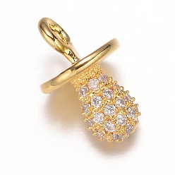 Golden Dummy Pacifier Brass Micro Pave Cubic Zirconia Charms, Golden, 13x8mm, Hole: 2mm