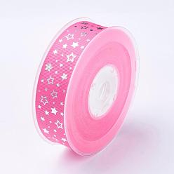 Pink Ruban polyester grosgrain, motif en étoile, rose, 1 pouces (25 mm), à propos de 100yards / roll (91.44m / roll)