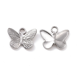 Stainless Steel Color 304 Stainless Steel Charms, Butterfly, Stainless Steel Color, 12x15x3mm, Hole: 2mm