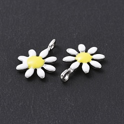 White 304 Stainless Steel Charms, with Enamel, Stainless Steel Color, Flower, White, 10x7.5x2mm, Hole: 1mm
