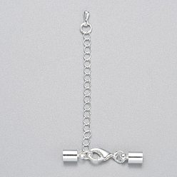 Silver Iron Chain Extender, with Lobster Claw Clasps and Brass Cord Ends, Silver, 28mm, Cord End: 8x4mm, hole: 3mm