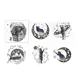 Black 5Pcs 5 Styles Bling Bling PET Waterproof Moon Cat Decorative Stickers, Self-adhesive  Decals, for DIY Scrapbooking, Black, Packing: 117x95mm, 1pc/style