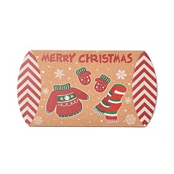 FireBrick Christmas Theme Cardboard Candy Pillow Boxes, Cartoon Clothes Candy Snack Gift Box, FireBrick, Fold: 7.3x11.9x2.6cm