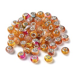 Sandy Brown Resin European Beads, with Platinum Plated Brass Core, Rondelle, Sandy Brown, 13.5x9mm, Hole: 5mm