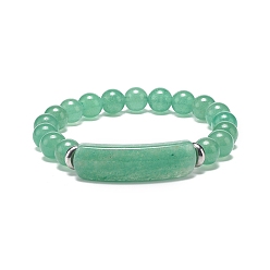 Aventurine Verte Bracelet extensible en perles d'aventurine verte naturelle, bijoux en pierres précieuses pour hommes femmes, bracelets à breloques barre rectangulaire, diamètre intérieur: 2-1/8 pouce (5.3 cm)