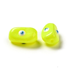 Jaune Perles de verre opaques, avec l'émail, ovale avec le mauvais œil, jaune, 19~20x10.5~13x10~11mm, Trou: 1.4mm
