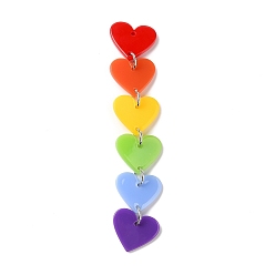 Colorful Acrylic Big Pendants, with Iron Jump Ring, Heart, Colorful, 90.5mm, Hole: 1.2mm