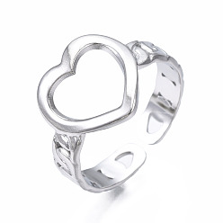 Stainless Steel Color 304 Stainless Steel Heart Open Cuff Ring, Chunky Hollow Ring for Women, Stainless Steel Color, US Size 6 3/4(17.1mm)
