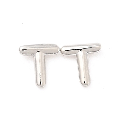Letter T Boucles d'oreilles en laiton évidées avec lettre initiale pour femmes, platine, sans plomb et sans cadmium, letter.t, 7x6.5x1.5mm, pin: 0.8 mm