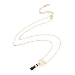 Golden 304 Stainless Steel Necklaces, with Round & Tassel Pendant, for Women, Golden, 41.2cm