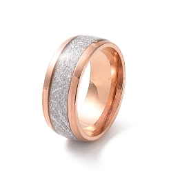 Rose Gold Enamel Texture Flat Band Ring, 201 Stainless Steel Jewelry for Women, Rose Gold, Inner Diameter: 17mm