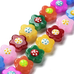 Couleur Mélangete Chapelets de perles en verre, avec l'émail, fleur, couleur mixte, 14.5~15x14x8~8.5mm, Trou: 1mm, Environ 25 pcs/chapelet, 13.46'' (34.2 cm)