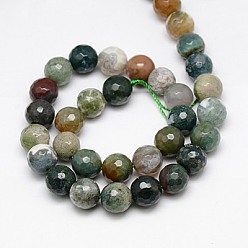 Dark Olive Green Natural Agate Beads Strands, Faceted, Round, Dark Olive Green, 10mm, Hole: 1.2mm, about 38pcs/strand, 15 inch