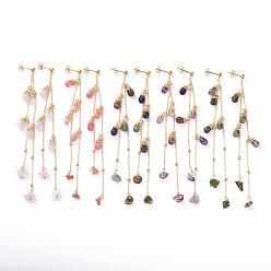 Mixed Stone Natural Mixed Gemstone Dangle Stud Earrings, with 304 Stainless Steel Earring Findings, Brass Cable Chains & Ear Nuts & Jewelry Box, 120mm, Pin: 0.8mm