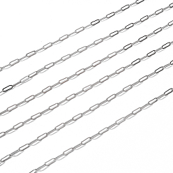 Platinum Brass Paperclip Chains, Drawn Elongated Cable Chains, Soldered, with Spool, Long-Lasting Plated, Platinum, 7.5x3x0.5mm, about 32.81 Feet(10m)/roll