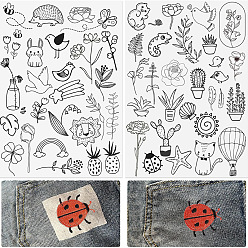 Mixed Shapes A4 Bohemian Style Water Soluble Fabric, Wash Away Embroidery Stabilizer, Flower/Fruit/Animal, Mixed Shapes, 297x210mm, 2 sheets/set