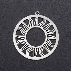 Stainless Steel Color 201 Stainless Steel Solar Eclipse Pendants, Laser Cut, Ring with Sun, Stainless Steel Color, 33x30.5x1mm, Hole: 1.6mm
