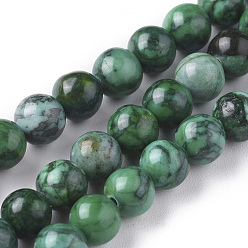Map Stone Natural China Silver Leaf Jasper Beads Strands, Dyed & Heated, Round, Green, 6mm, Hole: 1mm, about 60pcs/strand, 15.16 inch(38.5cm)