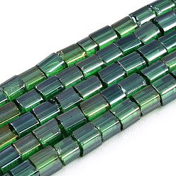 Vert Mer Brins de perles de verre de galvanoplastie transparentes, de couleur plaquée ab , rectangle, vert de mer, 3~8.5x3.5~4x3.5~4mm, Trou: 1.2mm, Environ 96~101 pcs/chapelet, 15.16 pouces ~ 15.55 pouces (38.5~39.5 cm)