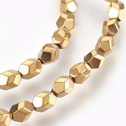 Golden Plated Electroplated Non-magnetic Synthetic Hematite Bead Strand, Oval, Faceted, Golden Plated, 5x4x4mm, Hole: 0.7mm, about 80pcs/strand, 15.7 inch(40cm)
