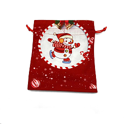 Brique Rouge Sacs à cordon en tissu imprimé de noël, pochettes de rangement rectangulaires pour cadeaux, fournitures de fête de noël, firebrick, 18x16 cm