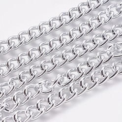 Argent Chaînes d'aluminium tordu de chaînes de trottoir, non soudée, couleur argent plaqué, 9x7x2mm