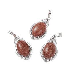 Goldstone Synthetic Goldstone Pendants, Teardrop Charms, with Platinum Tone Brass Crystal Rhinestone Findings, 30.5x18x9.5mm, Hole: 4.8x7.5mm