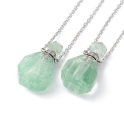 Fluorite Openable Faceted Natural Fluorite Perfume Bottle Pendant Necklaces for Women, 304 Stainless Steel Cable Chain Necklaces, Stainless Steel Color, 18.50 inch(47cm)