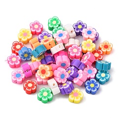 Color mezclado Arcilla de polímero hecho a mano perlas flor del ciruelo flor, color mezclado, 8~10x3~5 mm, agujero: 2 mm