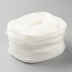 Blanc Floral Ruban d'organza, ruban en mousseline de soie transparente, pour l'emballage de colis, fabrication d'accessoires de pinces à cheveux, floral blanc, 2-1/8 pouces (55 mm), environ 37.18~38.28 yards (34~35m)/sac