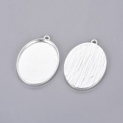 Silver Alloy Pendant Cabochon Settings, Plain Edge Bezel Cups, Cadmium Free & Lead Free, Oval, Silver, Tray: 40x30mm, 48x34x3.5mm, Hole: 3mm