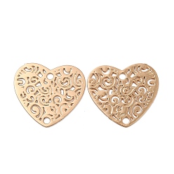 Light Gold Rack Plating Brass Connector Charms, Etched Metal Embellishments, Long-Lasting Plated, Heart Links, Light Gold, 12.5x13.5x0.3mm, Hole: 1.2mm