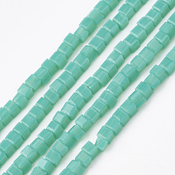 Turquoise Opaque Color Glass Beads Strands, Faceted, Cube, Turquoise, 2~2.5x2~2.5x2~2.5mm, Hole: 0.5mm, 195~200pcs/strand, 17.7 inch~18.8 inch