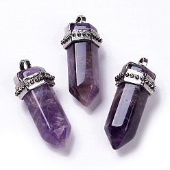 Amethyst Natural Amethyst Big Pendants, with Antique Silver Plated Alloy Findings, Cone, 53x21x21mm, Hole: 5mm